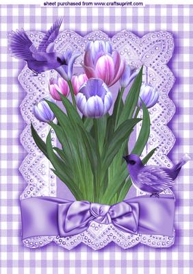 Pink/purple Tulips in Purple Gingham with Bow A4