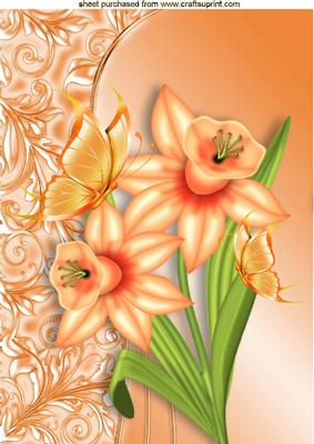 Shades of Spring Orange Daffodils with Butterflies A4