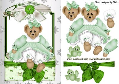 Cute Teddy in Vintage Lace Frame with Bow
