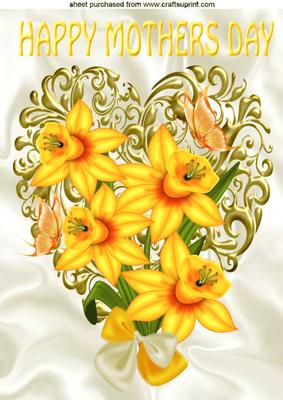 Golden Daffodils for Mum on Gold Heart A4