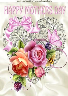 Beautiful Roses for Mum on a Silver Heart with Bow A4