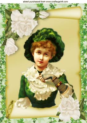 Pretty in Green Irish Lady with Cream Roses A4