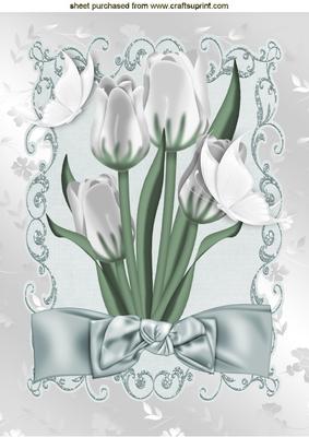 White Tulips with White Butterflies and Bow A4