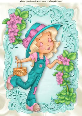 Little Girl with Pink Flowers A4