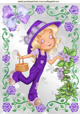 Pretty in Purple Surrounded by Flowers and Bow A4