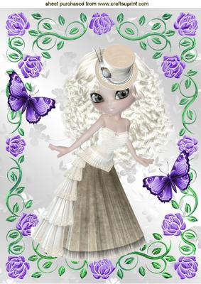 Pretty Vintage Lady in Purple Rose Frame A4