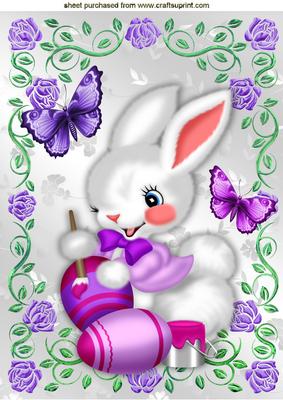 Butterflies and White Easter Bunny Painting Eggs A4