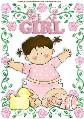 It's a Girl! Baby with Toys in Rose Frame A4