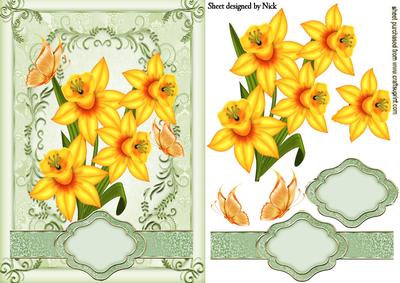 Daffodils with Butterflies in Ornate Frame