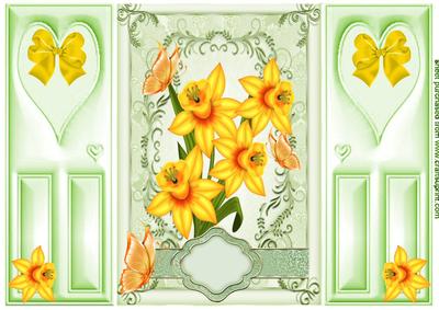 Yellow Daffodils and Butterflies Gatefold with Hearts
