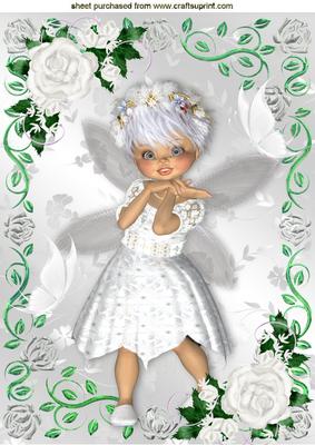 Cute Faerie with Butterflies in White Rose Frame A4