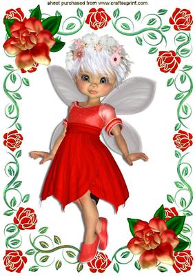 Pretty Faerie in Red Rose Frame A4