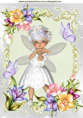 Pretty Moonbeam Flowers with Little Faerie in White A4