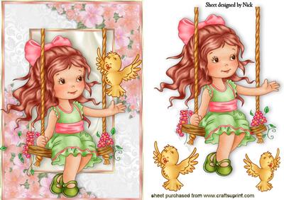 Little Girl on a Swing with Little Birds