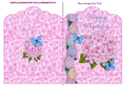 Pink Hydrangeas with Butterflies Folded Card