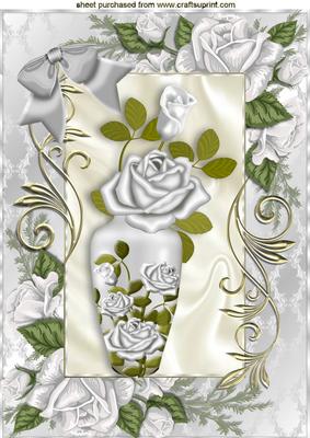 Vase of Silver Roses in Rose Frame with Bow A4