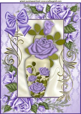 Vase of Purple Roses in Rose Frame with Bow A4
