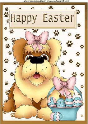 Basket of Easter Eggs with Cute Puppy A4