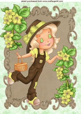 Little Girl in Brown Dungarees with Yellow Flowers A4