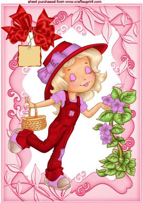Little Girl in Red Dungarees with Big Red Bow A4