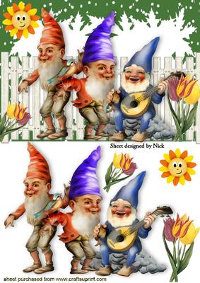 Trio of Gnomes Dancing in the Garden