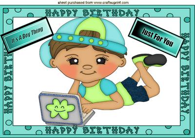 Boy Playing with His Ipad in Birthday Frame A4