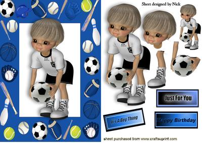 Blue Sports Frame with Boy Footballer