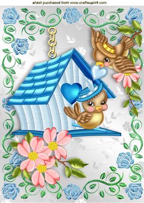 Pretty Little Birds in a Rose Frame A4