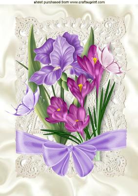 Floral Bouquet with Butterflies on Lace A4