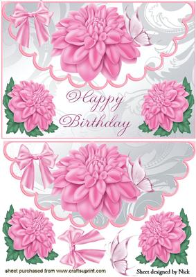 Pretty Pink Dahlias for Birthday on Scalloped Envelope