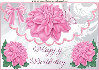 Pink Dahlias for Birthday on Scalloped Envelope A4