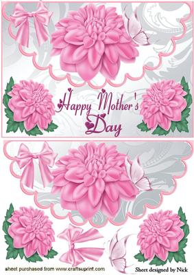 Mothers Day Pink Dahlias on Scalloped Envelope