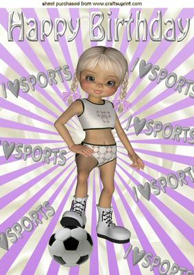 I Love Sports! Girl Footballer in Purple A4