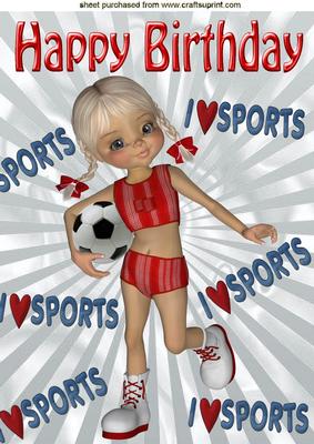 Girl Footballer in Red I Love Sport A4