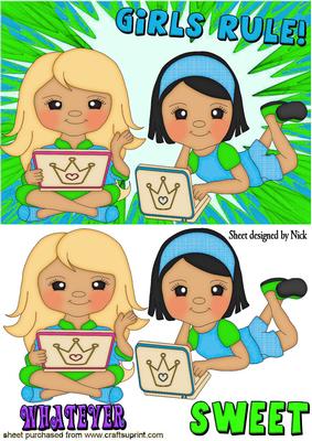 Sweet! Girls Rule Girls in Green with Ipad