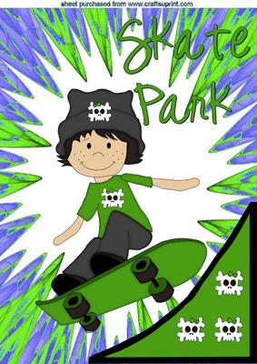Skate Park Boy in Blue/green Abstract A4