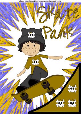 Skate Park Boy in Gold/purple Abstract A4