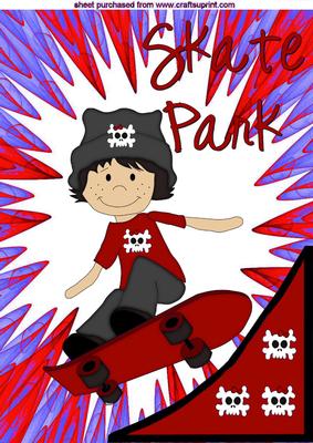 Skate Park Boy in Red/purple Abstract A4