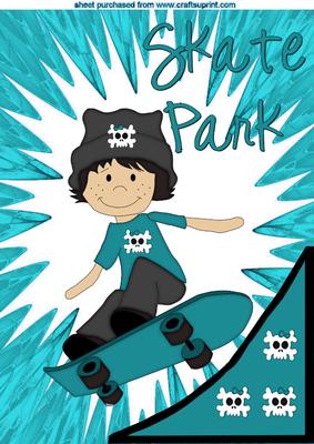 Skate Park Boy in Turq Abstract A4