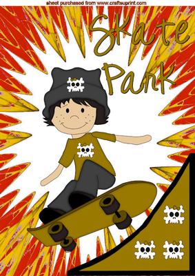 Skate Park Boy in Gold/red Abstract A4