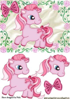 Little Pink Pony in Rose Frame with Bow