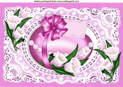 Easter Egg on Pink Vintage Lace with Flowers A4