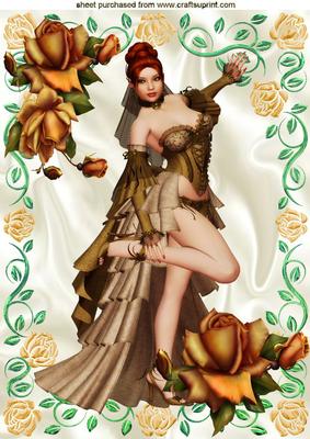 Gold Roses with Elegant Lady in Gold Rose Frame A4