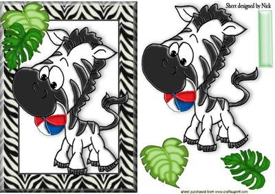 Cute Little Cartoon Zebra with Leaves