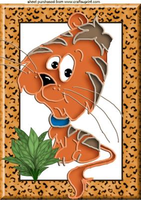 Cute Cartoon Tiger with Leaves in Frame A4