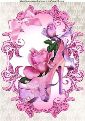 Beautiful Pink Shoe with Cascading Roses A4