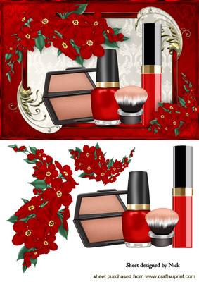Sultry Red Makeup with Red Flowers in Ornate Frame