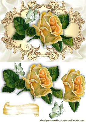 Vintage Cream Roses with Butterflies