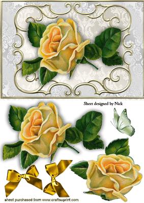 Vintage Cream Roses in Scroll Ornate Frame