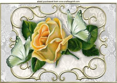 Beautiful Vintage Roses with Green Butterflies A4